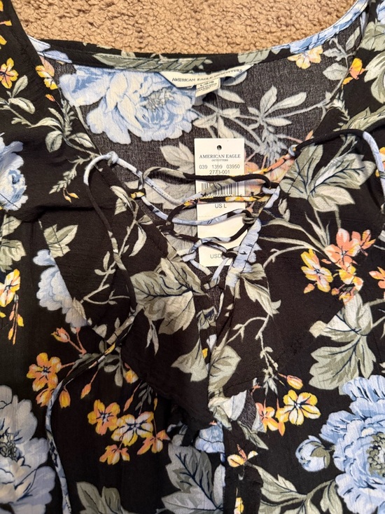 American Eagle Outfitters Black Maxi Dress with Blue and Yellow Floral Print - Picture 6 of 12